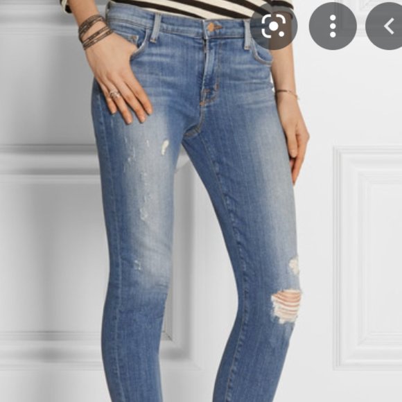 J Brand Denim - J Brand Faded Blue Cropped Distressed Skinny Jeans